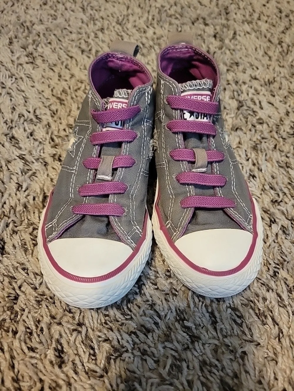 Converse One Star Youth Low 'No time to lace' Gray Purple Sneakers Youth US 12